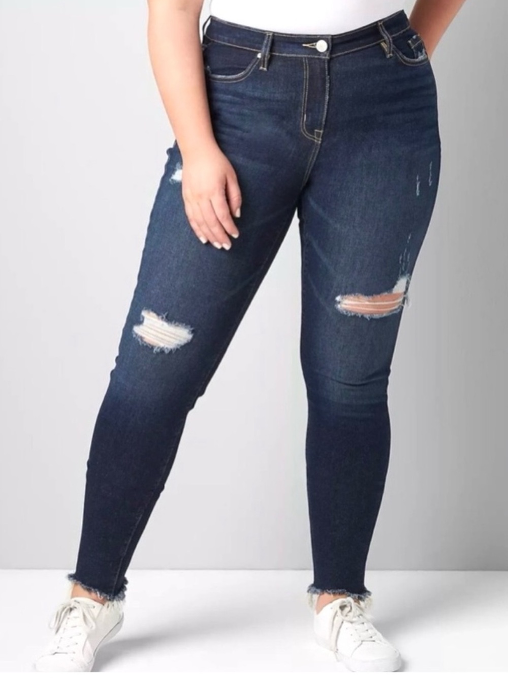 Lane Bryant Dark Blue Distressed High Rise Skinny Jeans